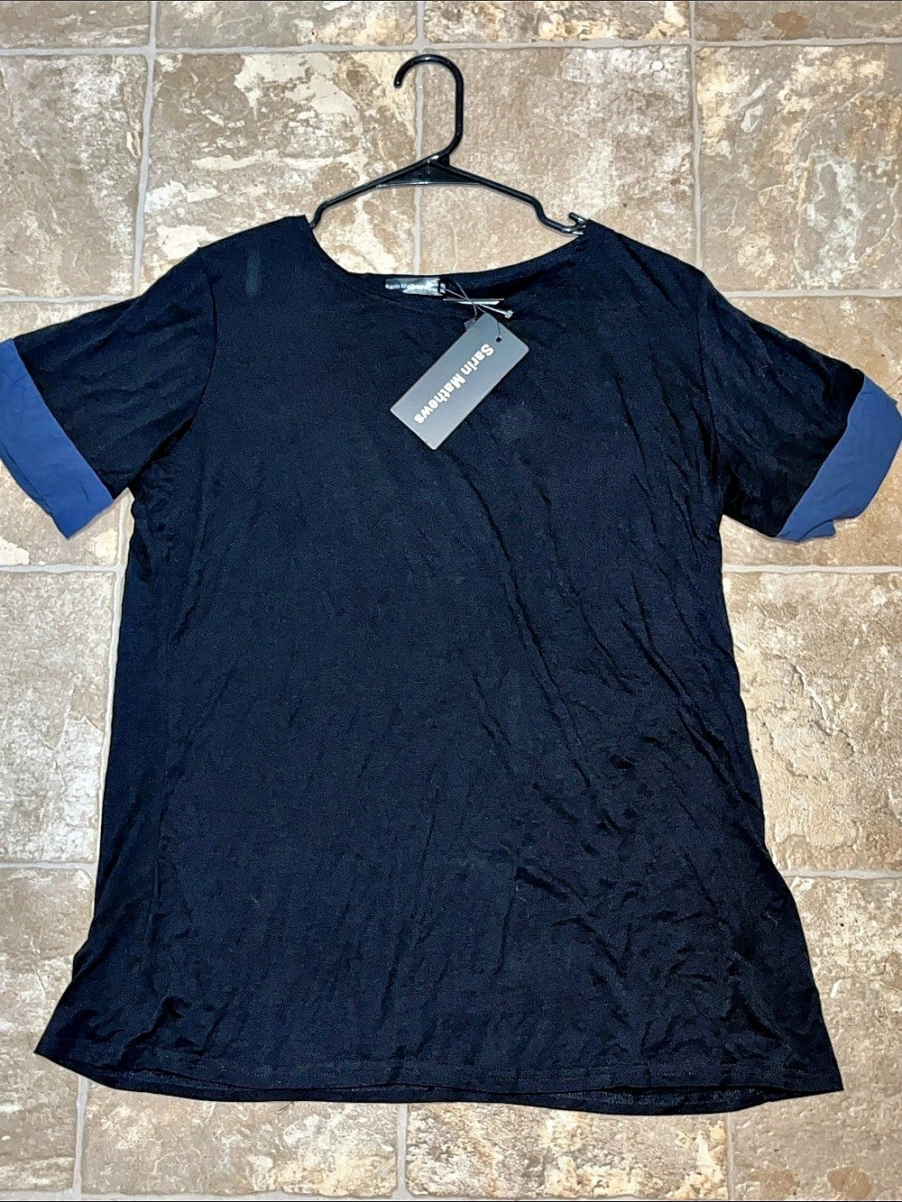 NWT Sarin Mathews Color Block Short Sleeve Top in Black & Blue